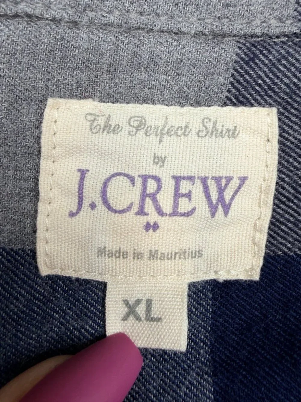J. Crew Perfect Fit Plaid Button-Down Shirt Navy Ecru XL #A2860